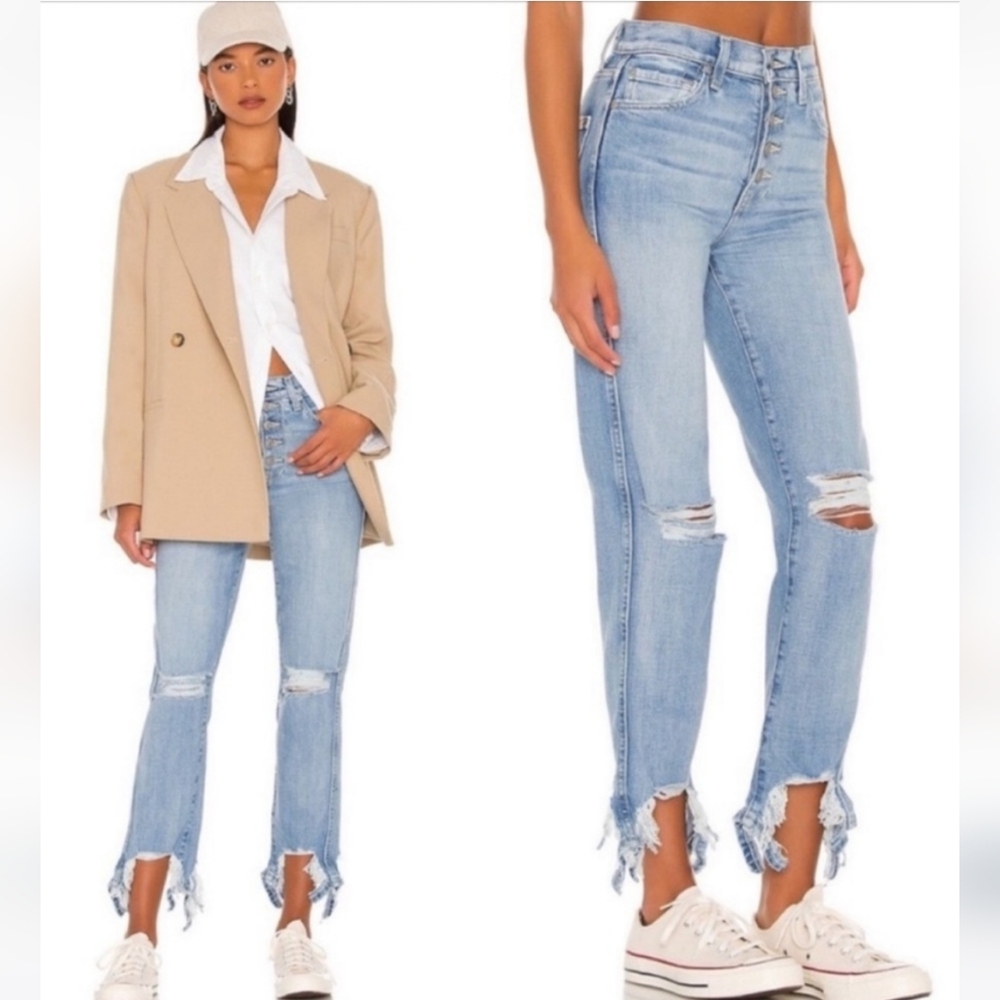 7 For All Mankind High Waist Cropped Straight Distressed Jeans-NWT